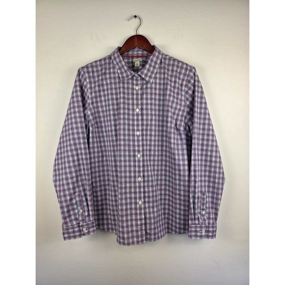 L.L. Bean Purple, Pink and White Plaid Button-Down Shirt